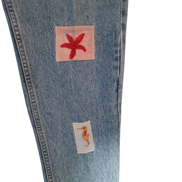 Vintage 90s Gazoz Jeans Size 5 Boho High Waist Sea Life Nautical Ocean Patchwork - Picture 8 of 12